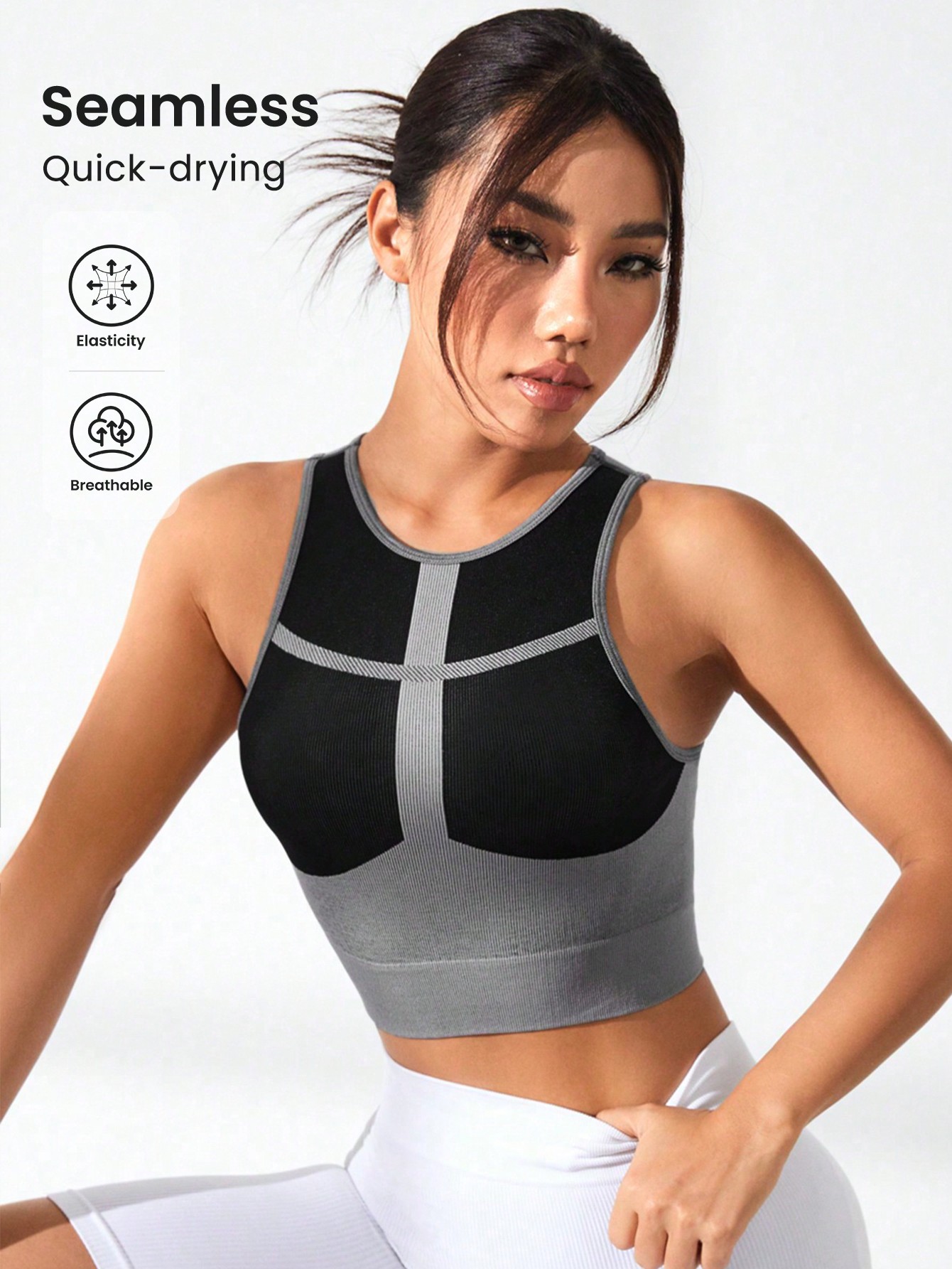 Yoga Blocks - Women Color Block Cross Line Ribbed
