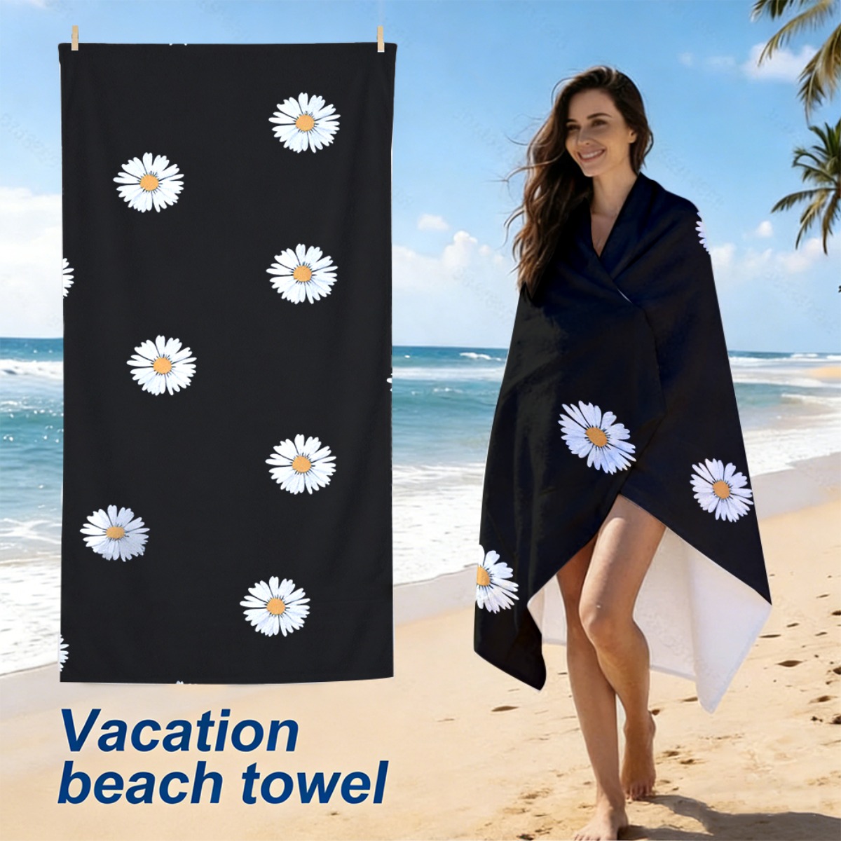 1pc Black Beach Towel with Whi - огляд і ціна Yoga Fitness Holiday